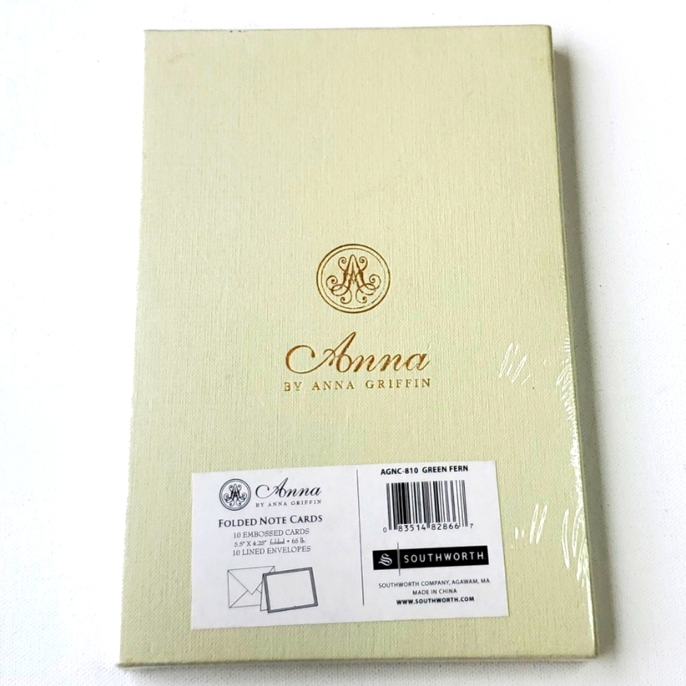 Anna by Anna Griffin Green Fern Embossed Cards Set of 10 with Lined Envelopes - Picture 4 of 5